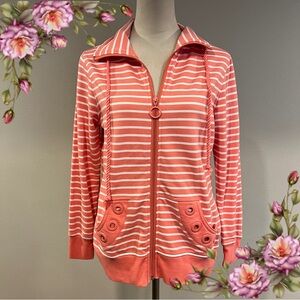 Coral Bay long sleeve Striped stretchy‎ hooded zip up Top